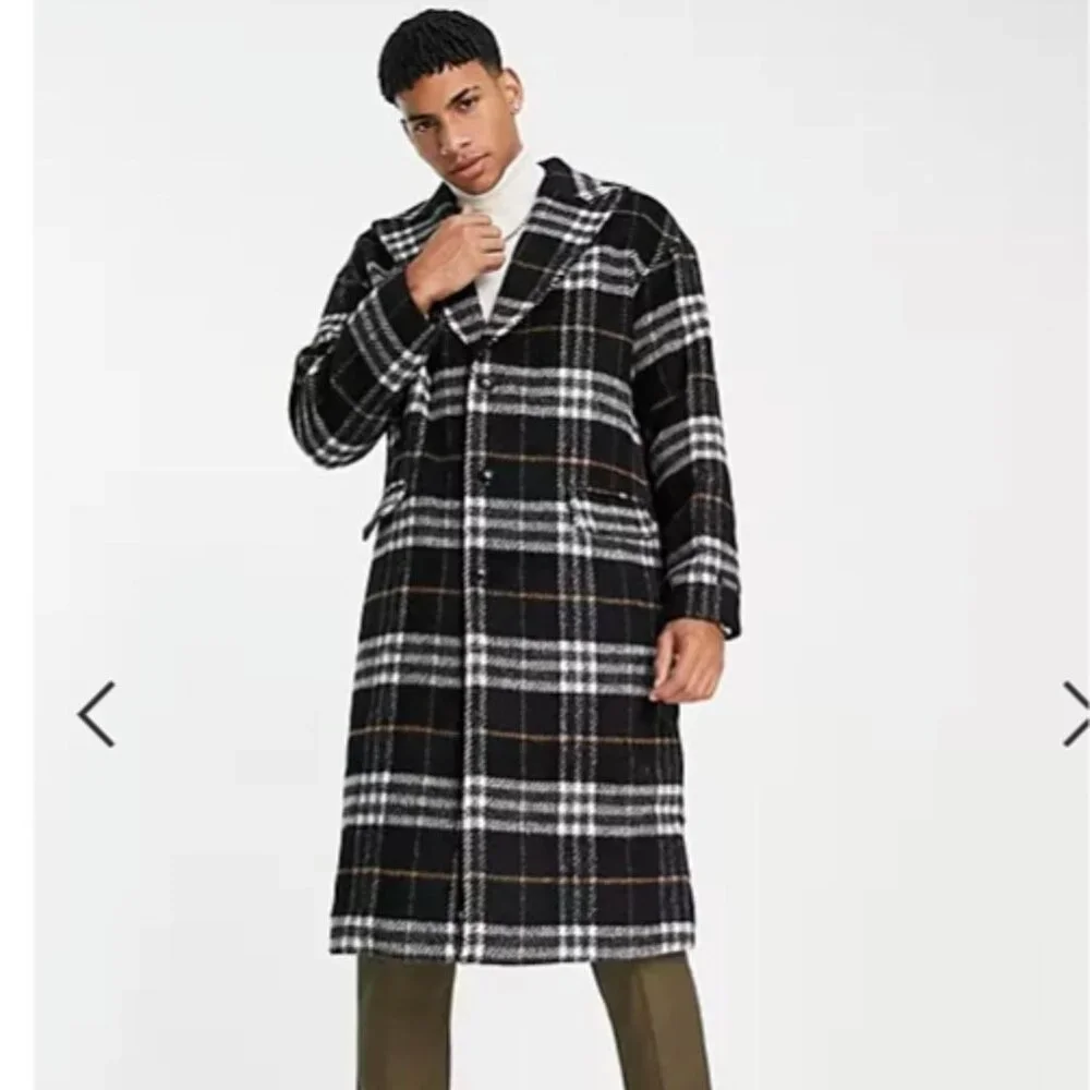 Gianni Feraud Oversized Black Plaid Checked Overcoat - Picture 1 of 7